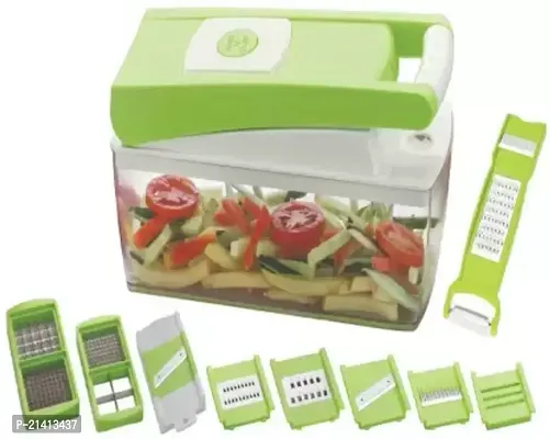 Plastic Fruit And Vegetable Chopper 12 in 1, Green and White