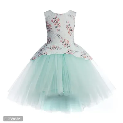 Toy Balloon Kids Sea Green Rosit Printed Bodice  Skirt High-Low Girls Dress-thumb0
