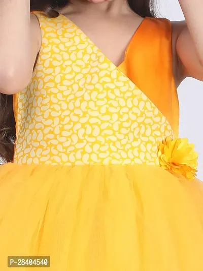 Beautiful Yellow Net Embellished Fit And Flared Dress For Girls-thumb3