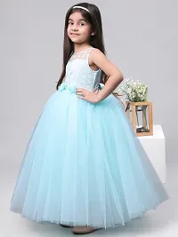 Beautiful Turquoise Net Embellished Fit And Flared Dress For Girls-thumb4