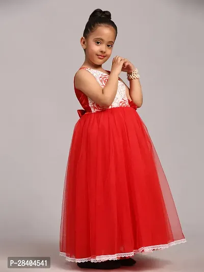 Beautiful Red Net Embellished Fit And Flared Dress For Girls-thumb5