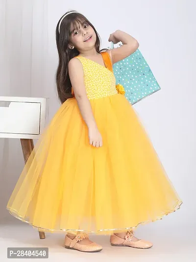 Beautiful Yellow Net Embellished Fit And Flared Dress For Girls-thumb0