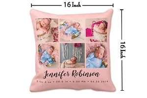 Pixelkari - Personalized Gift for New Born Baby Photo Pillow/Cushion + Filler with Name (Big, 16x16 inch) (Pink 6 Pics Theme)-thumb2