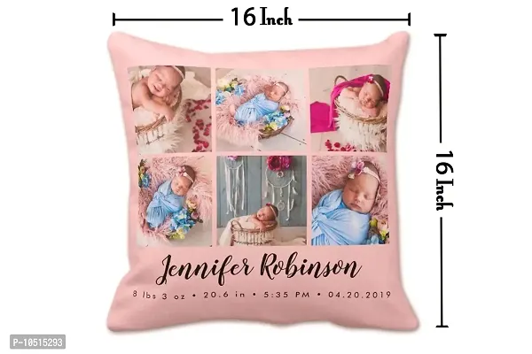 Pixelkari - Personalized Gift for New Born Baby Photo Pillow/Cushion + Filler with Name (Big, 16x16 inch) (Pink 6 Pics Theme)-thumb3