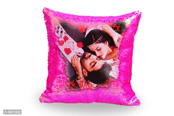 Pixelkari - Personalised Magic Pillow/Cushion with Photo |Best Gifts for - Valentine, Anniversary, Husband, Wife| 16x16 inches (Pink)-thumb0