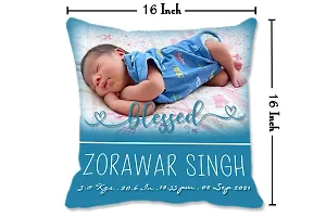 Pixelkari - Personalized Gift for New Born Baby Photo Pillow/Cushion + Filler with Name (Big, 16x16 inch) (Blue Theme)-thumb2