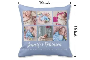 Pixelkari - Personalized Gift for New Born Baby Photo Pillow/Cushion + Filler with Name (Big, 16x16 inch) (Purple 6 Pics Theme)-thumb2