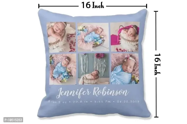 Pixelkari - Personalized Gift for New Born Baby Photo Pillow/Cushion + Filler with Name (Big, 16x16 inch) (Purple 6 Pics Theme)-thumb3