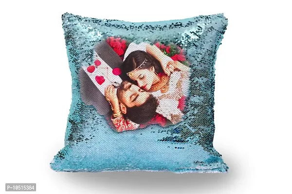 Pixelkari - Personalised Magic Pillow/Cushion with Photo |Best Gifts for - Valentine, Anniversary, Husband, Wife| 16x16 inches (Aqua Blue)