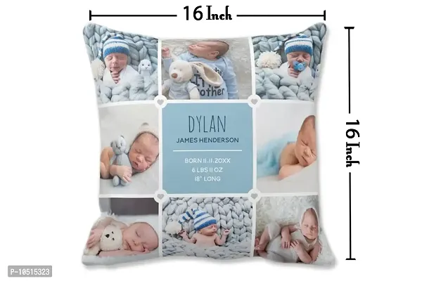 Pixelkari - Personalized Gift for New Born Baby Photo Pillow/Cushion + Filler with Name (Big, 16x16 inch) (White 8 Pics Theme)-thumb3