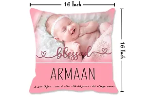 Pixelkari - Personalized Gift for New Born Baby Photo Pillow/Cushion + Filler with Name (Big, 16x16 inch) (Pink Theme)-thumb2