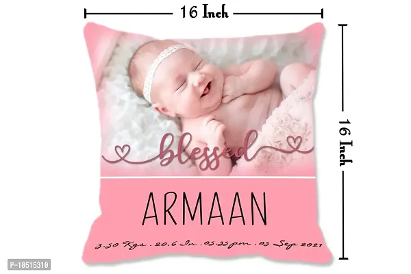 Pixelkari - Personalized Gift for New Born Baby Photo Pillow/Cushion + Filler with Name (Big, 16x16 inch) (Pink Theme)-thumb3