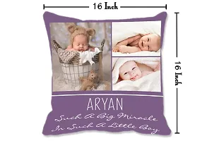 Pixelkari - Personalized Gift for New Born Baby Photo Pillow/Cushion + Filler with Name (Big, 16x16 inch) (Purple Theme)-thumb2