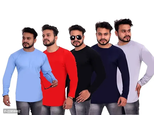 Stylish Fancy Polyester Solid Round Neck T-Shirts For Men Pack Of 5-thumb0