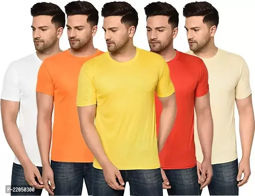 Stylish Fancy Polyester Solid Round Neck T-Shirts For Men Pack Of 5