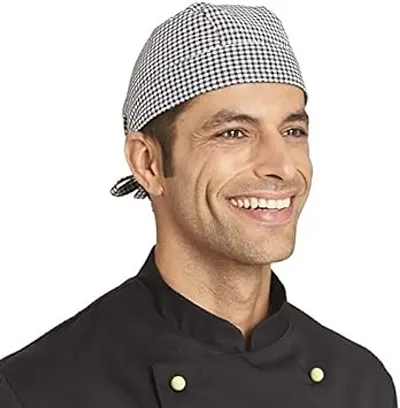 Chef Hat Adjustable Check Hats for Men Women Kitchen Beanie Cooking