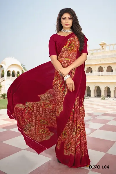 Georgette Printed Lace Border Sarees With Blouse Piece