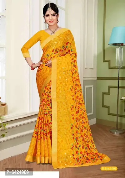 Stylish Beautiful Chiffon Printed Women Saree with Blouse piece-thumb0