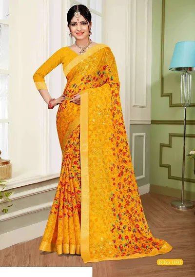 Chiffon Printed Lace Border Sarees With Blouse Piece