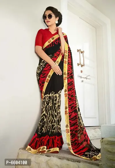 Elegant Georgette Printed Saree with Blouse piece For Women-thumb0