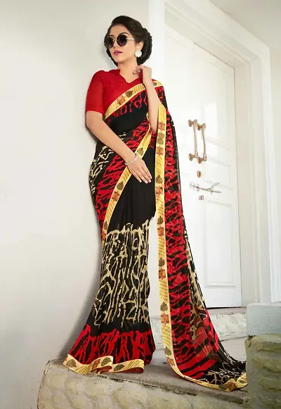 Georgette Printed Lace Border Sarees with Blouse piece