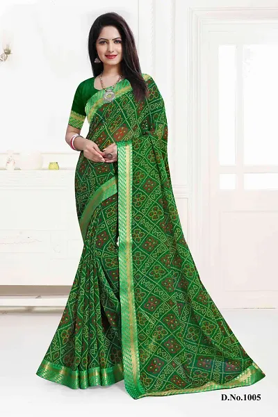 Georgette Bandhani Print Lace Border Sarees with Blouse piece