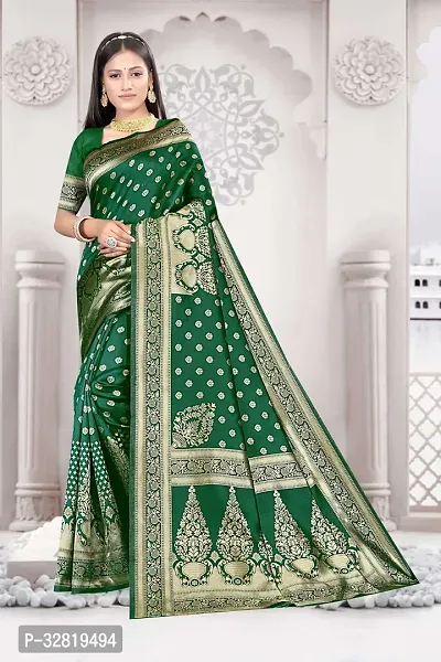 Stylish Green Litchi silk Jacquard Saree with Blouse piece For Women