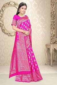 Stylish Pink Litchi silk Jacquard Saree with Blouse piece For Women-thumb1