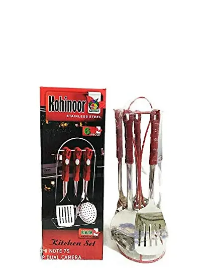 A.H Impex Stainless Steel Kitchen Tools with Plastic Handle Set (6 Pieces)