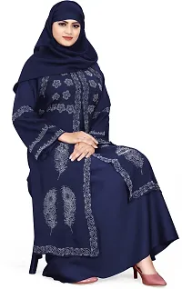 Contemporary Blue Nida Matte Embroidered Burqa With Hijab For Women-thumb3