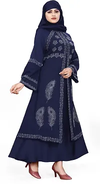 Contemporary Blue Nida Matte Embroidered Burqa With Hijab For Women-thumb2