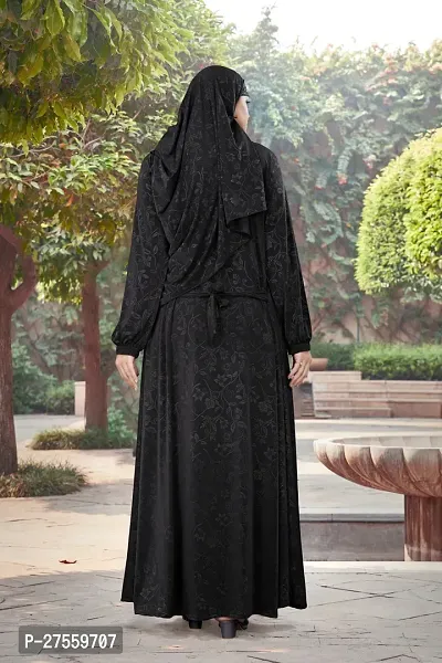 Contemporary Black Polyester Self Pattern Abaya With Hijab For Women-thumb2