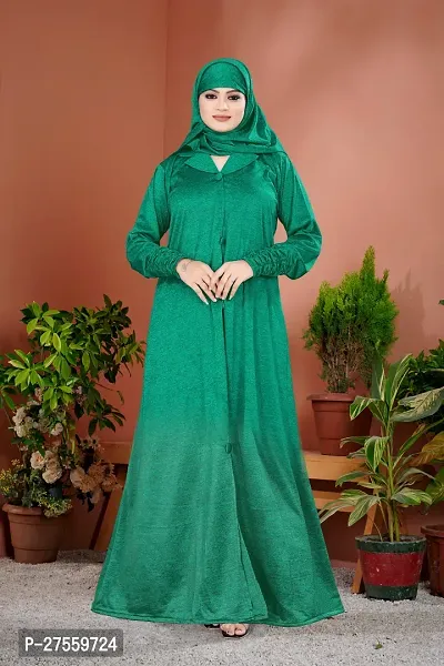 Contemporary Green Polyester Self Pattern Burqa With Hijab For Women