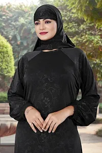 Contemporary Black Polyester Self Pattern Abaya With Hijab For Women-thumb3