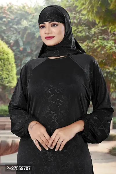 Contemporary Black Polyester Self Pattern Abaya With Hijab For Women-thumb4