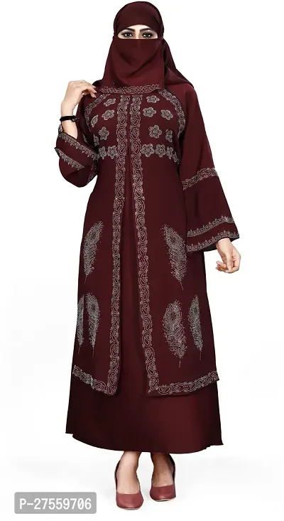 Contemporary Maroon Nida Matte Embroidered Burqa With Hijab For Women-thumb0