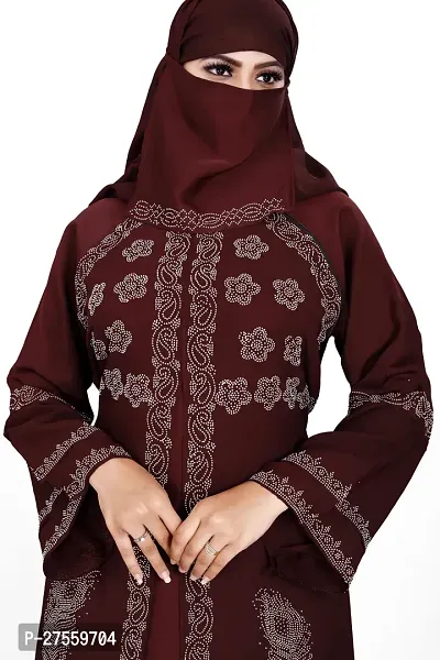 Contemporary Maroon Nida Matte Embroidered Burqa With Hijab For Women-thumb4