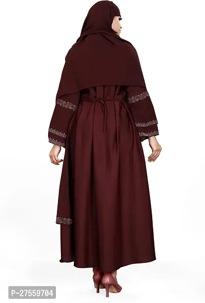 Contemporary Maroon Nida Matte Embroidered Burqa With Hijab For Women-thumb2