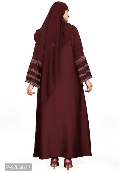 Contemporary Maroon Nida Matte Embroidered Burqa With Hijab For Women-thumb2