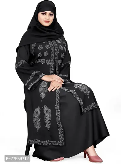 Contemporary Black Nida Matte Embroidered Burqa With Hijab For Women-thumb4