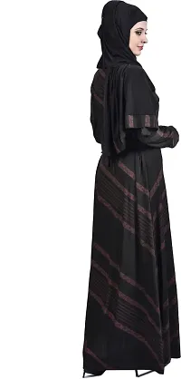 Contemporary Black Polyester Striped Burqa With Hijab For Women-thumb1