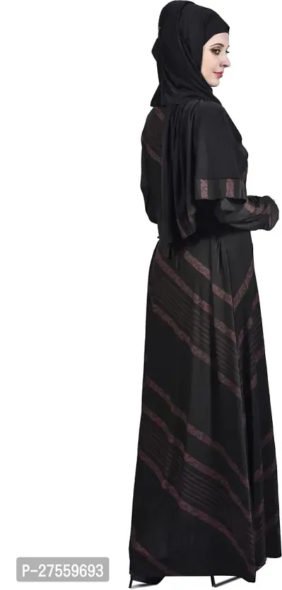 Contemporary Black Polyester Striped Burqa With Hijab For Women-thumb2