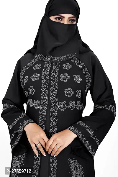 Contemporary Black Nida Matte Embroidered Burqa With Hijab For Women-thumb3