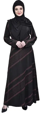 Contemporary Striped Burqa With Hijab For Women