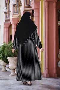 Contemporary Black Crepe Striped Burqa With Hijab For Women-thumb1