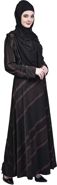 Contemporary Black Polyester Striped Burqa With Hijab For Women-thumb3