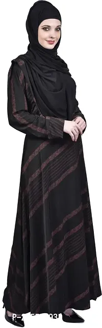 Contemporary Black Polyester Striped Burqa With Hijab For Women-thumb4