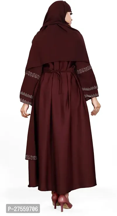 Contemporary Maroon Nida Matte Embroidered Burqa With Hijab For Women-thumb3