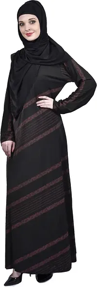 Contemporary Black Polyester Striped Burqa With Hijab For Women-thumb2