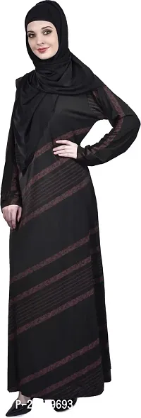 Contemporary Black Polyester Striped Burqa With Hijab For Women-thumb3